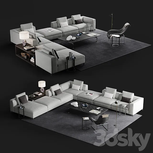 B & B Michel Club sofa set 3D Model