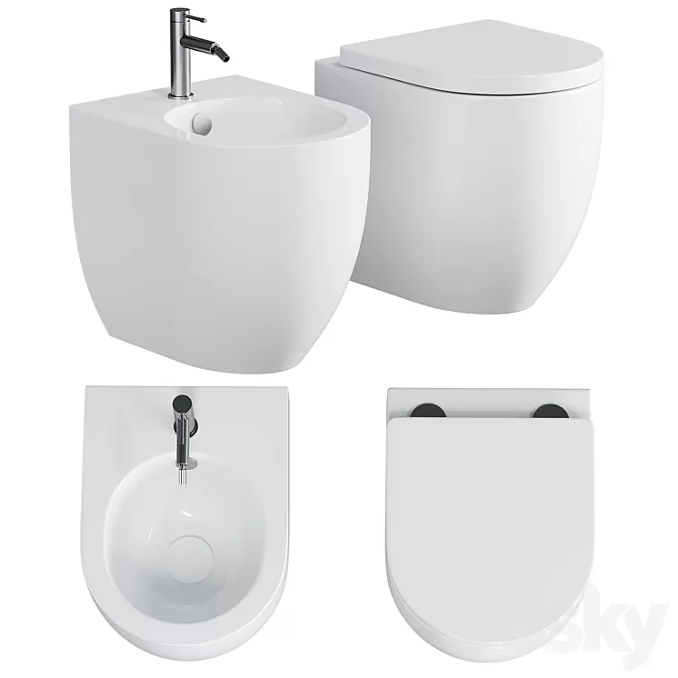 BACK TO WALL WC AND BIDET 48CM FLO KERASAN 3D Model Free