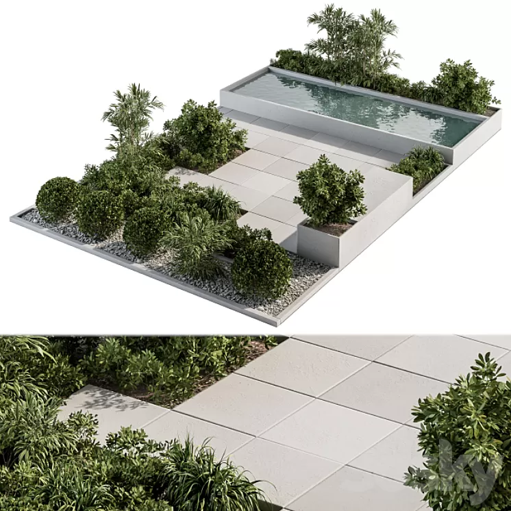 Backyard and Landscape Furniture Bench and Pound - Set 40 3D Model