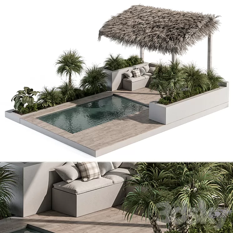 Backyard and Landscape Furniture with Pool 05 3D Model