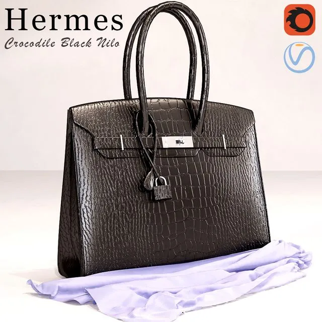 Bag Hermes Black Crocodile Birkin Bag 3D Model
