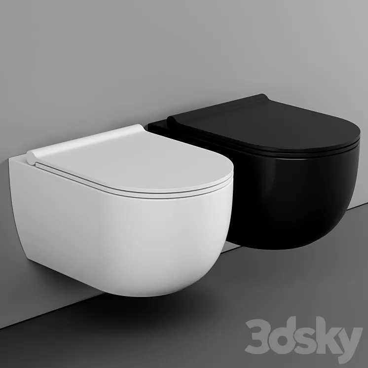 BagnoDesign Koy Matt Black Rimless Wall Hung Toilet with Soft Close Seat 3D Model Free