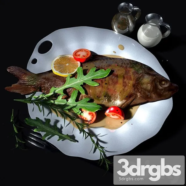 Baked fish in sauce with vegetables 3D Model Free