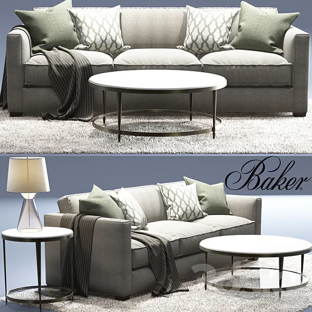 Baker Manhattan Sofa_Oberon_Waistline Table Lamp_Oberon Cocktail 3DModel