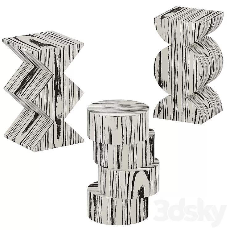 Baker wood table set 3D Model