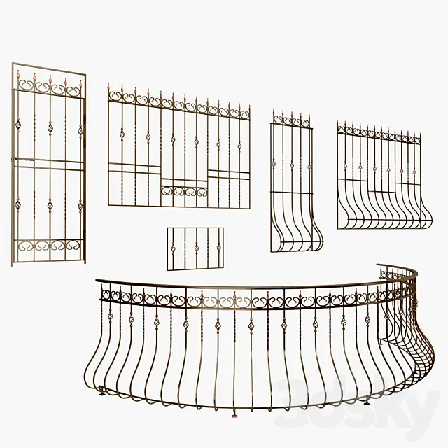 Balcony fencing and window grilles 3D Model