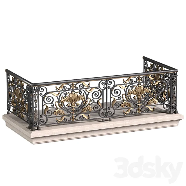 Balcony with classic wrought iron railing 3D Model