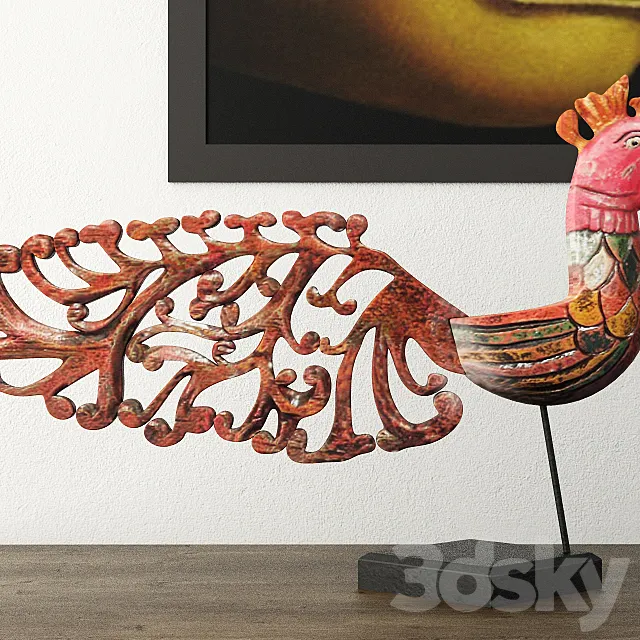 Bali Jackfruit Wood Bird On Stand 3D Model