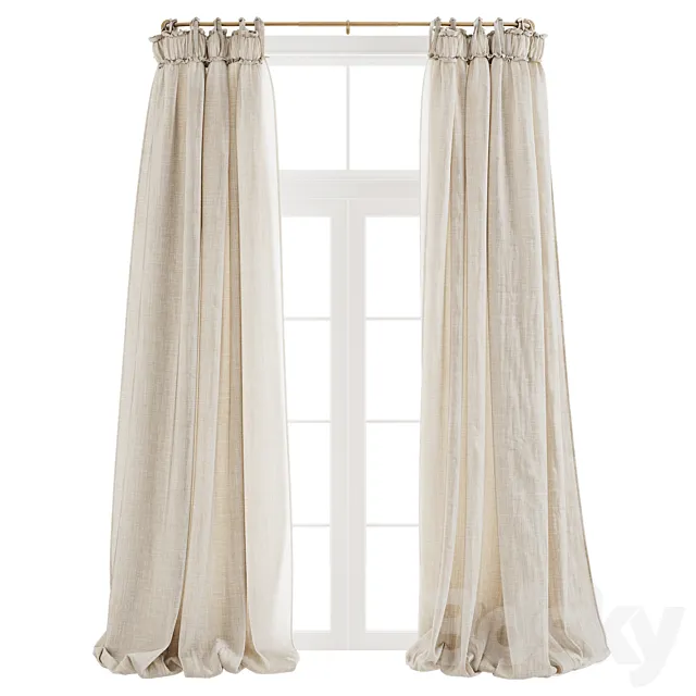 Balloon Drapery Linen Light Natural Curtains 3D Model