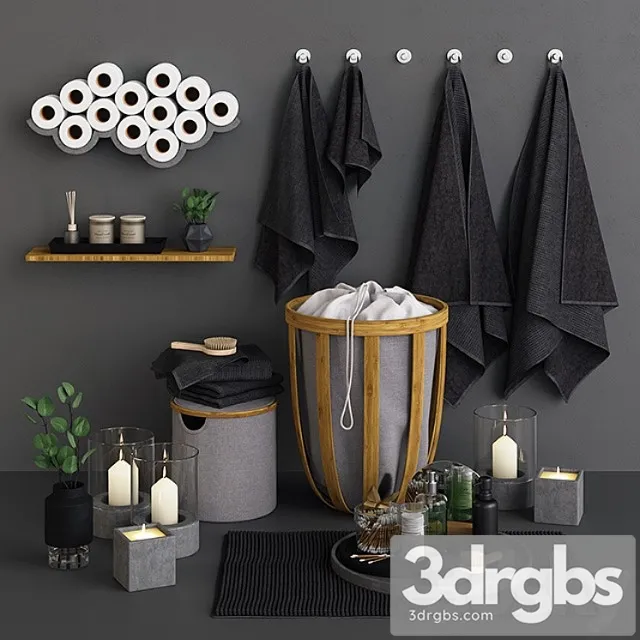Bamboo Concrete Bathroom Set 3D Model Free