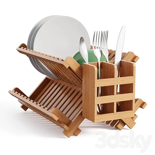 Bamboo Dish Drying Rack 3D Model