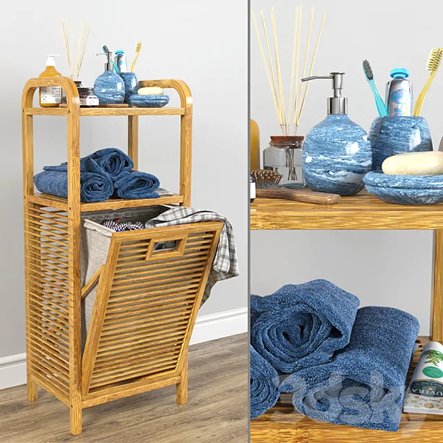 Bamboo shelf with accessories 3DModel