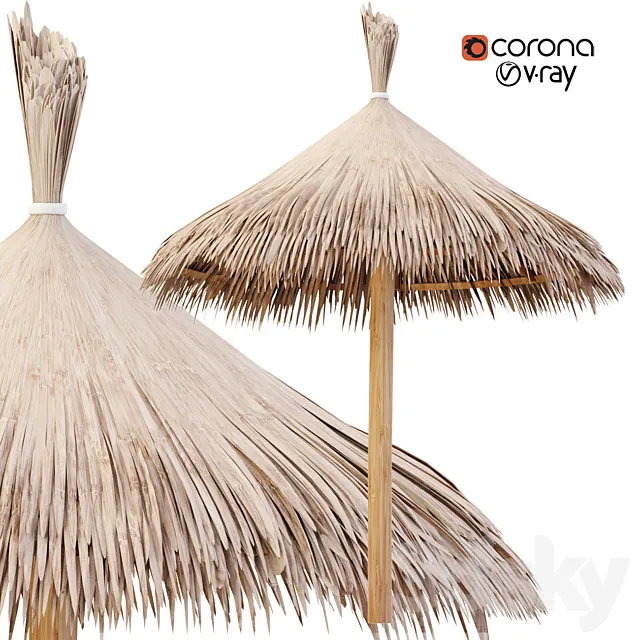 Bamboo Umbrella with Banana Leaf N2 3D Model