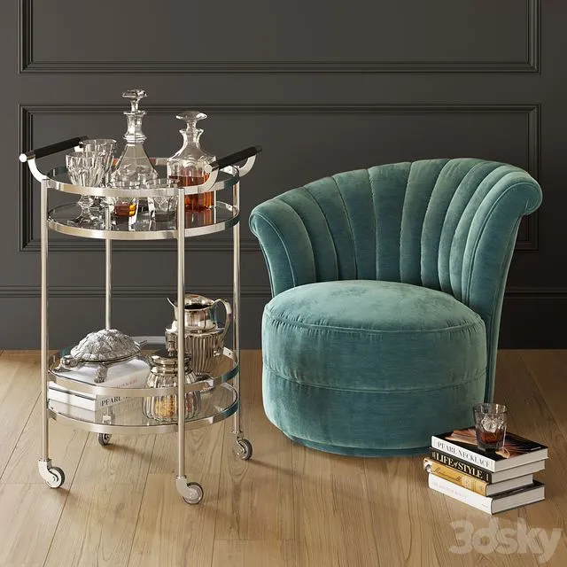 BAR Cart with EICHHOLTZ Chair Aero 3D Model