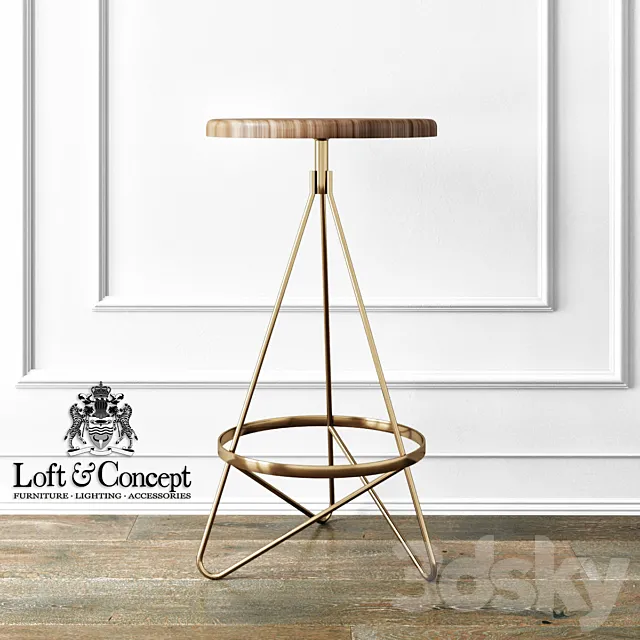 Bar chair industrial vintage brass iron swivel bar stool 3D Model