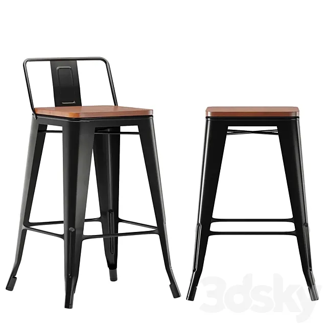 Bar chair Tolix wood 3D Model