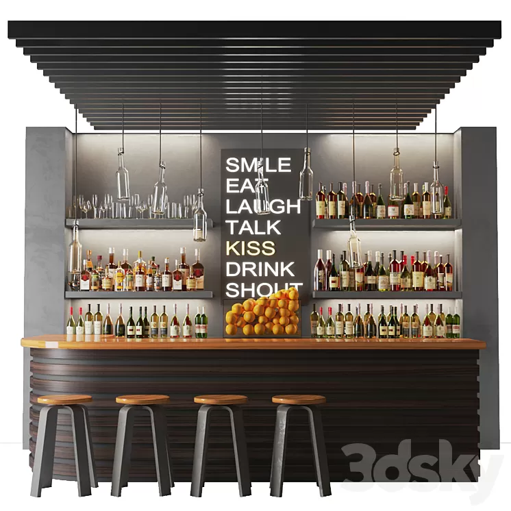 Bar counter in a restaurant with collection alcohol. Bar 3D Model