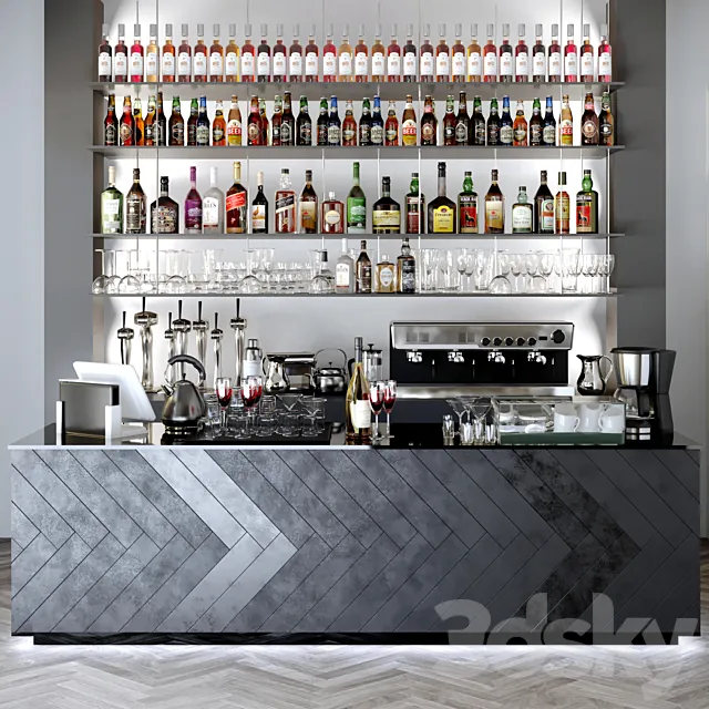 Bar counter with a collection of alcohol. Alcohol. bar 3DModel