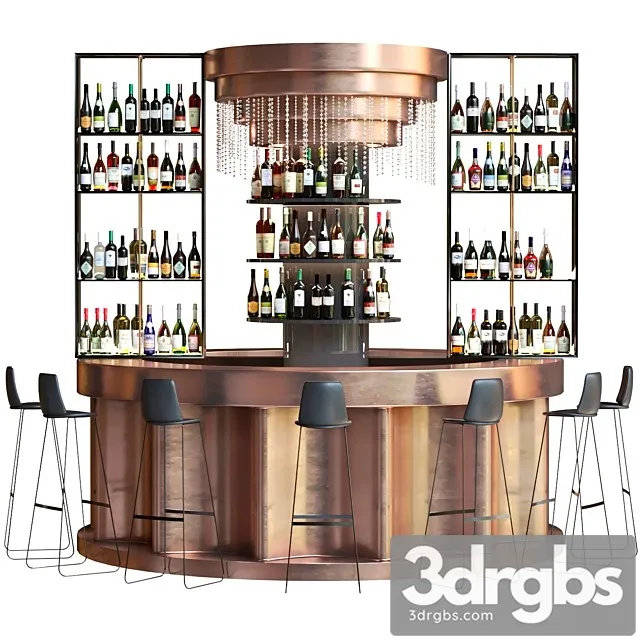 Bar Counter with Copper Decor and Strong Alcohol 3D Model Free
