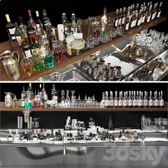 Bar counter with elite alcohol and cocktails. The pub Free Download