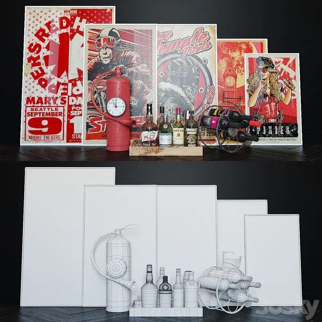 Bar set with poster 3D Model
