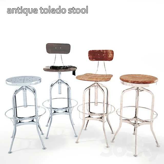 Bar Stool Antique Toledo Stool 3D Model