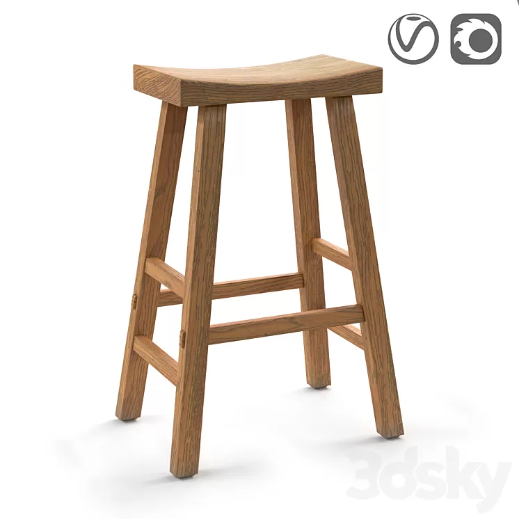 Bar stool from solid elm Asayo 3D Model