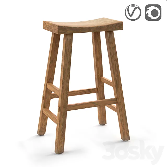 Bar stool from solid elm Asayo 3DModel