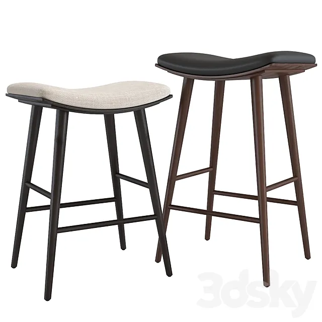 Bar stool West Elm Oak Wood Saddle Bar and Counter Stools 3D Model