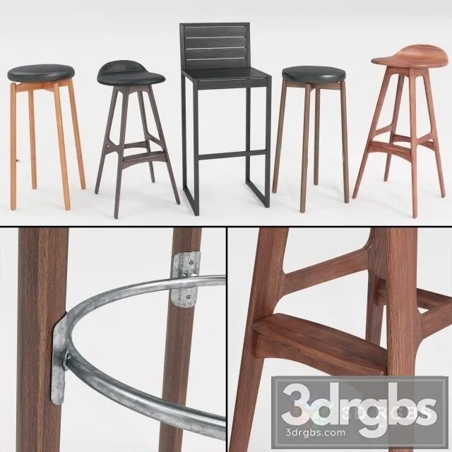 Bar Stool Wooden Set 3D Model Free