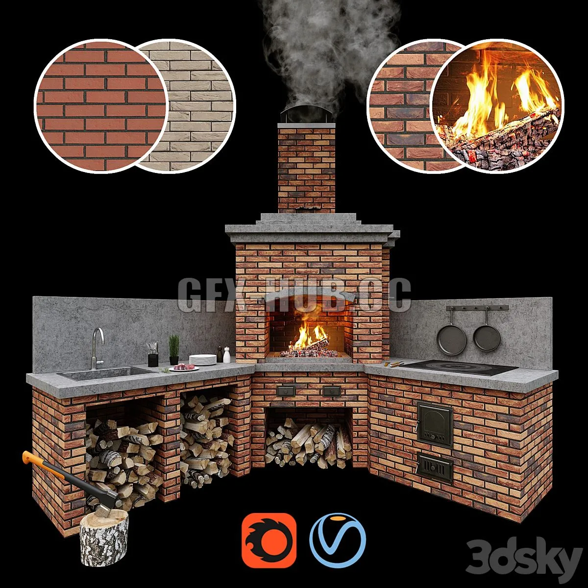 Barbecue oven 2 Brick BBQ 2 3D Model