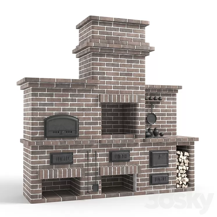 Barbecue stove made of bricks 3D Model