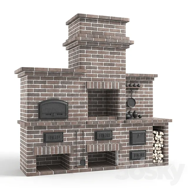Barbecue stove made of bricks 3DModel