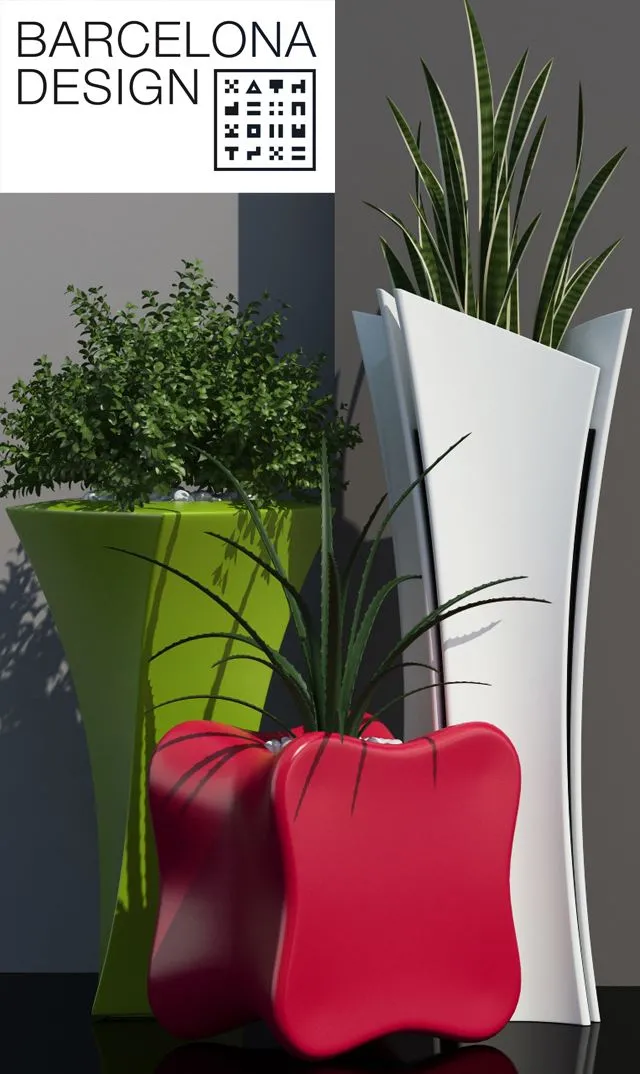 Barcelona design flowerpots set 01 3D Model