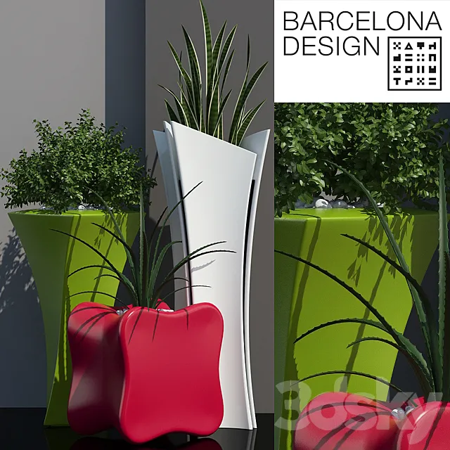 Barcelona design flowerpots set 01 Free Download