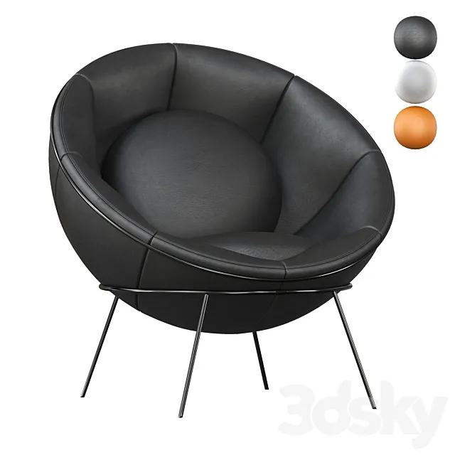 Bardis Bowl Chair Black Leather 3DModel