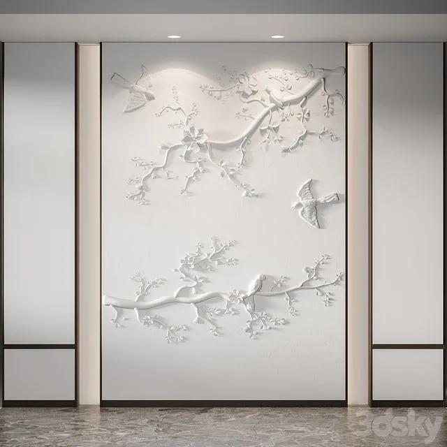 Bas-relief Branches Birds 3D Model