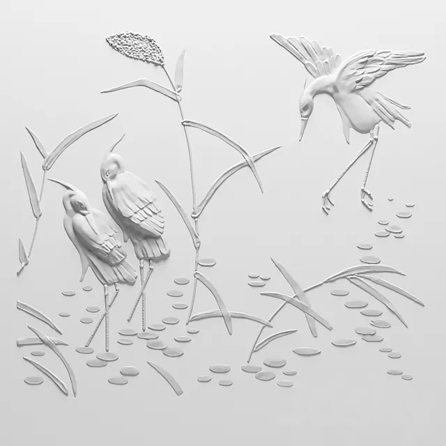 Bas-relief of a Heron 3D Model