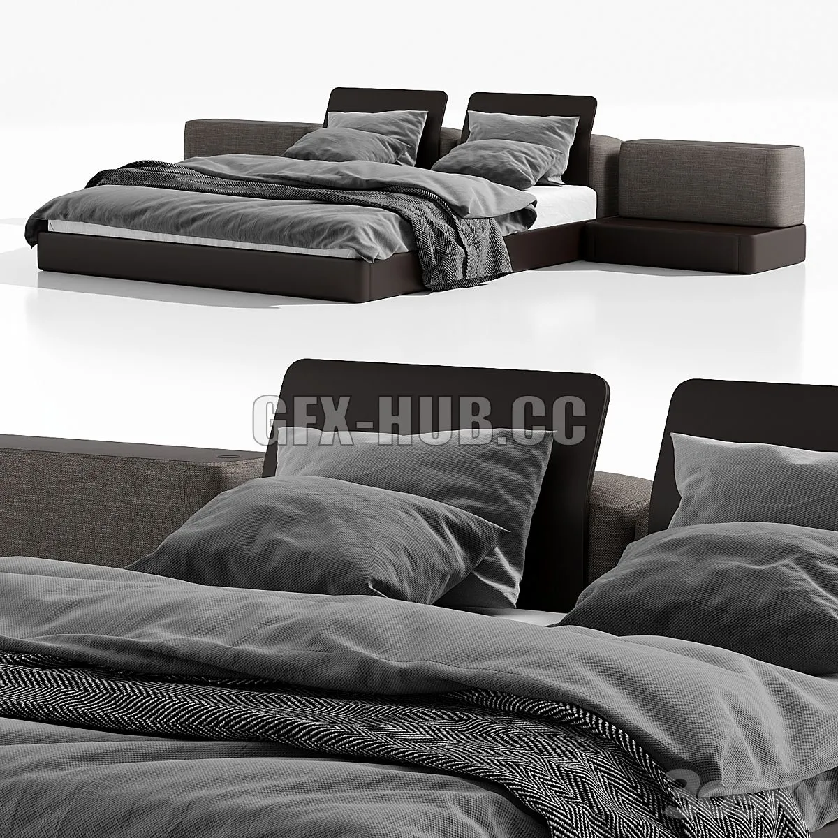 BASE bed with side tables 3D Model