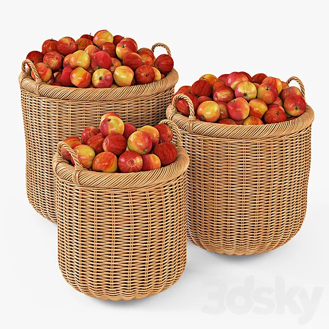 Basket with apples 007 _ Natural color 3D Model
