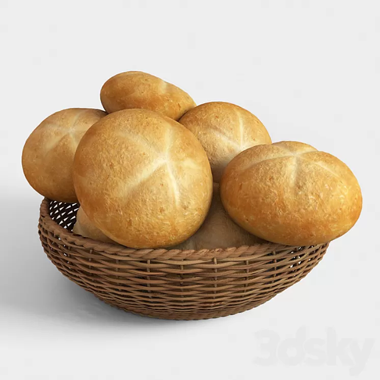 Basket with buns 3D Model