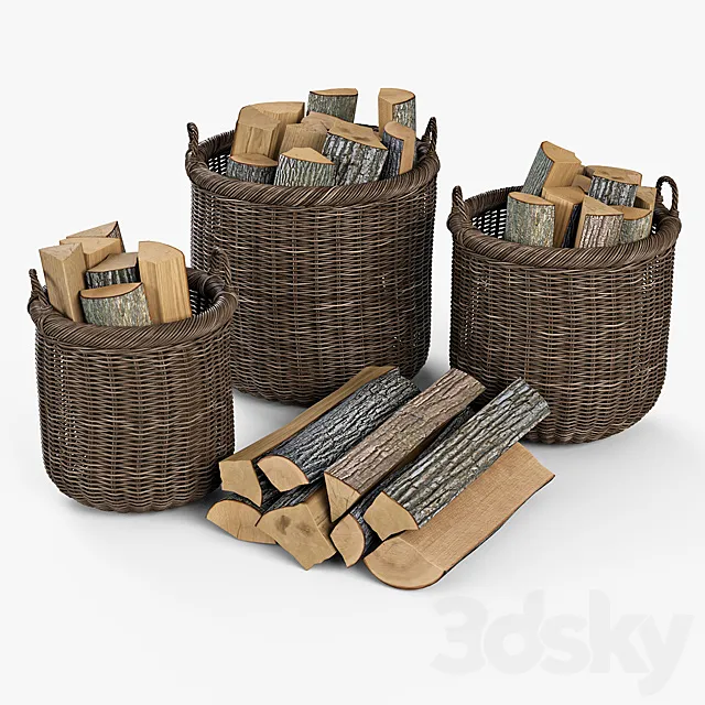 Basket with firewood 007 _ brown 3D Model