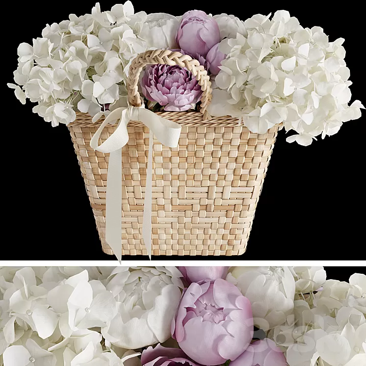 Basket with flowers 3D Model Free