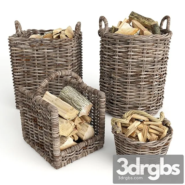 Baskets Rotang Firewood Set 3D Model Free