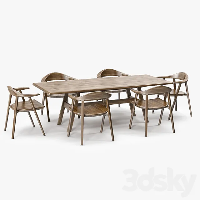 BassamFellows Mantis Side Chair & Kant Table 3D Model