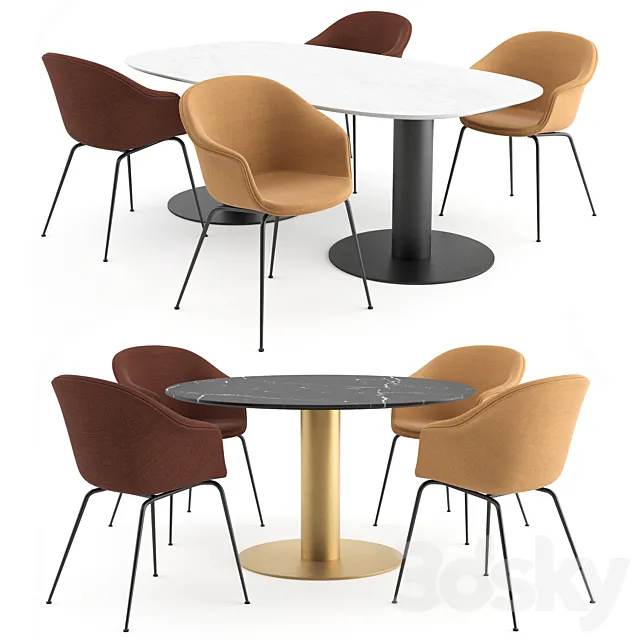 Bat Dining Chair + Marble tables by GUBI 3D Model