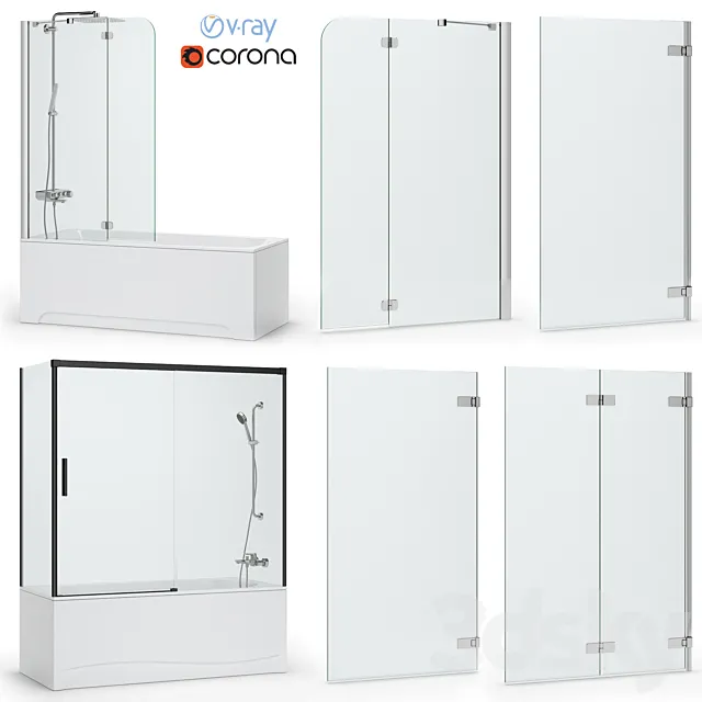 Bath and bath screens Radaway and Villeroy & Boch set 108 3D Model