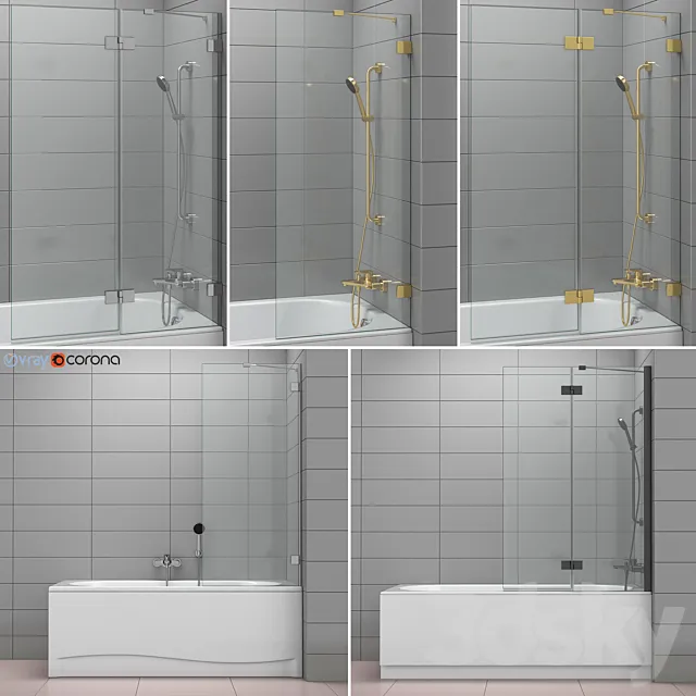 Bath and shower curtains Radaway and Villeroy & Boch set 76 3D Model