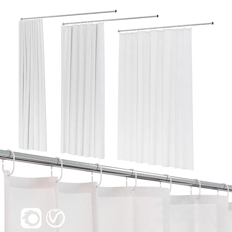 Bath curtain (shower) 200x200 cm in 3 versions (white) 3D Model