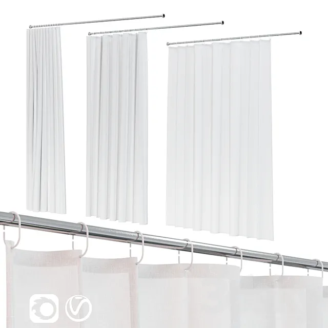 Bath curtain (shower) 200x200 cm in 3 versions (white) 3DModel